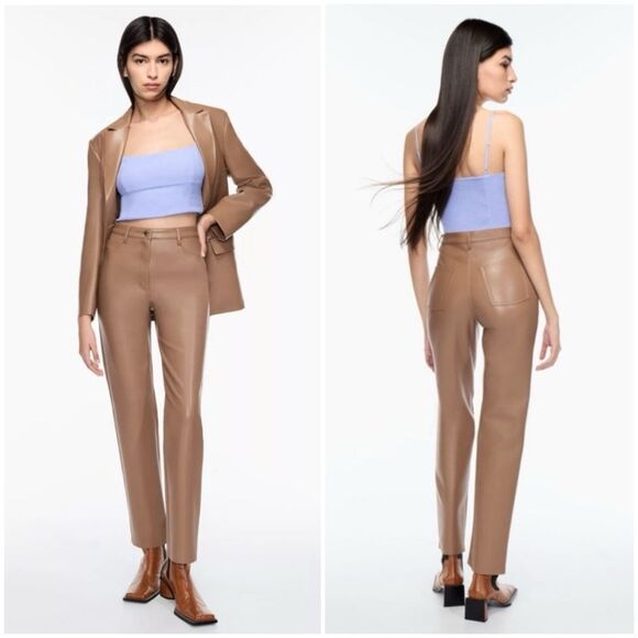Wilfred Pants - ARITZIA Wilfred The Melina High Waisted Vegan Leather Pants Taupe Size 0